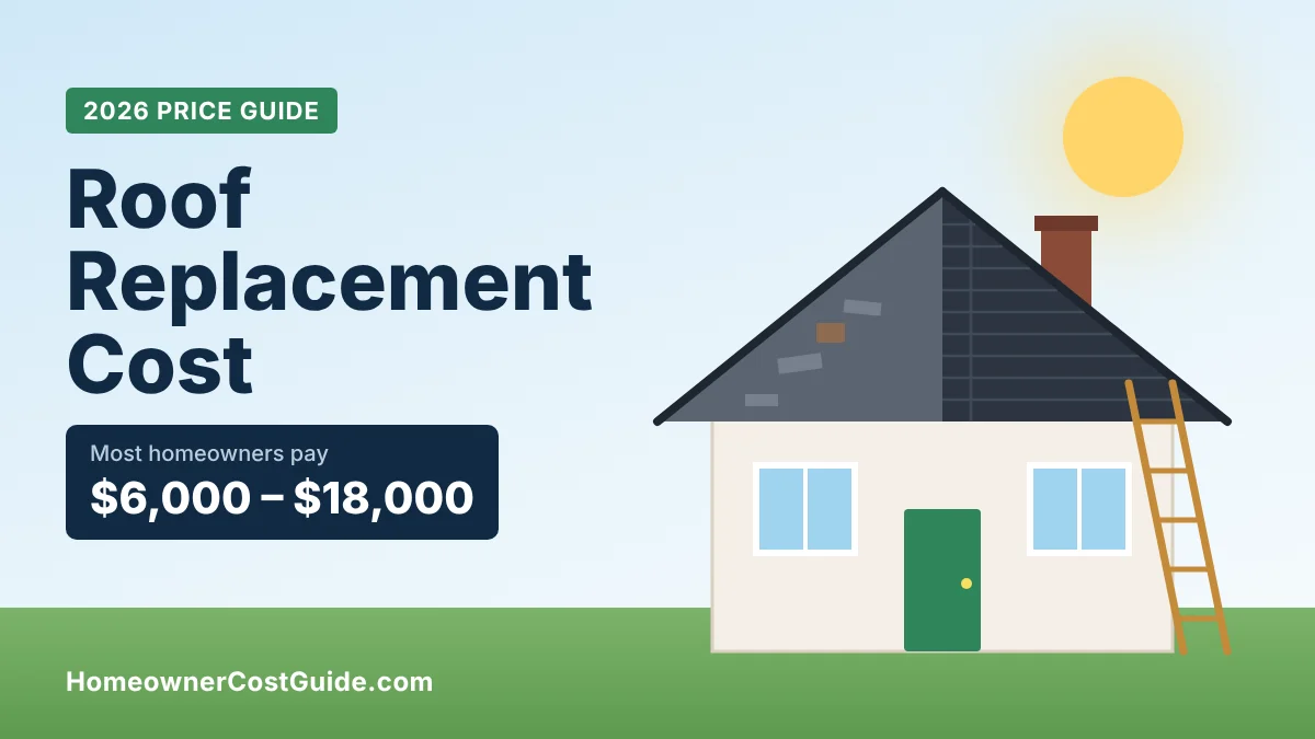 Roof replacement cost 2026 guide showing a house with half old and half new shingles